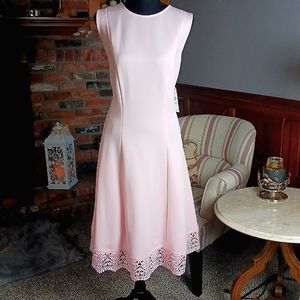 Pink Blush midi dress DR Collection by Donna Ricco sleeveless w/ lace trim sz14